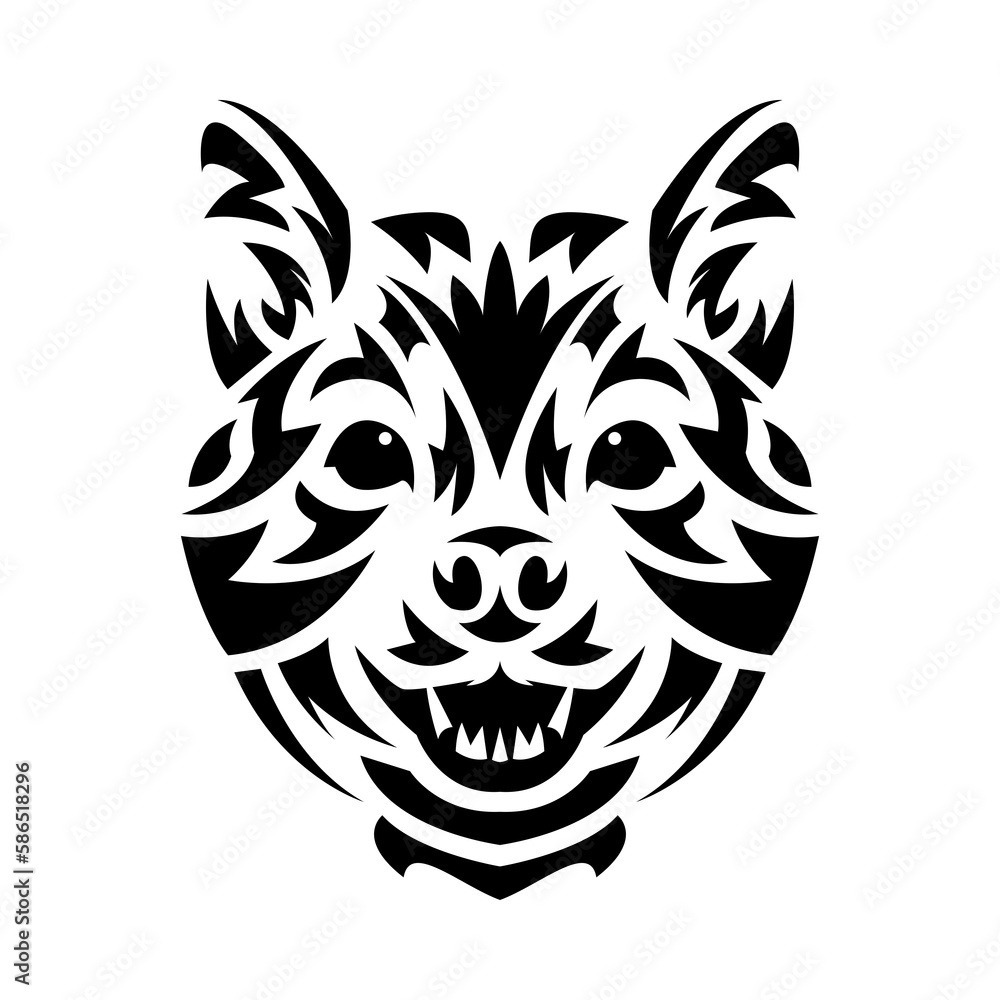 Obraz premium dog face with tribal tattoo style. isolated white background. flat vector illustration.
