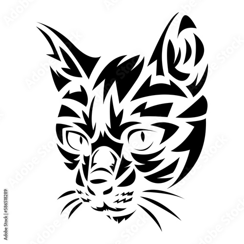 cat face with tribal tattoo style. isolated white background. flat vector illustration.