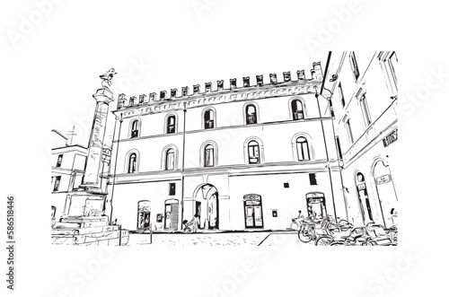 Building view with landmark of Port of Ravenna is the seaport in Italy. Hand drawn sketch illustration in vector.