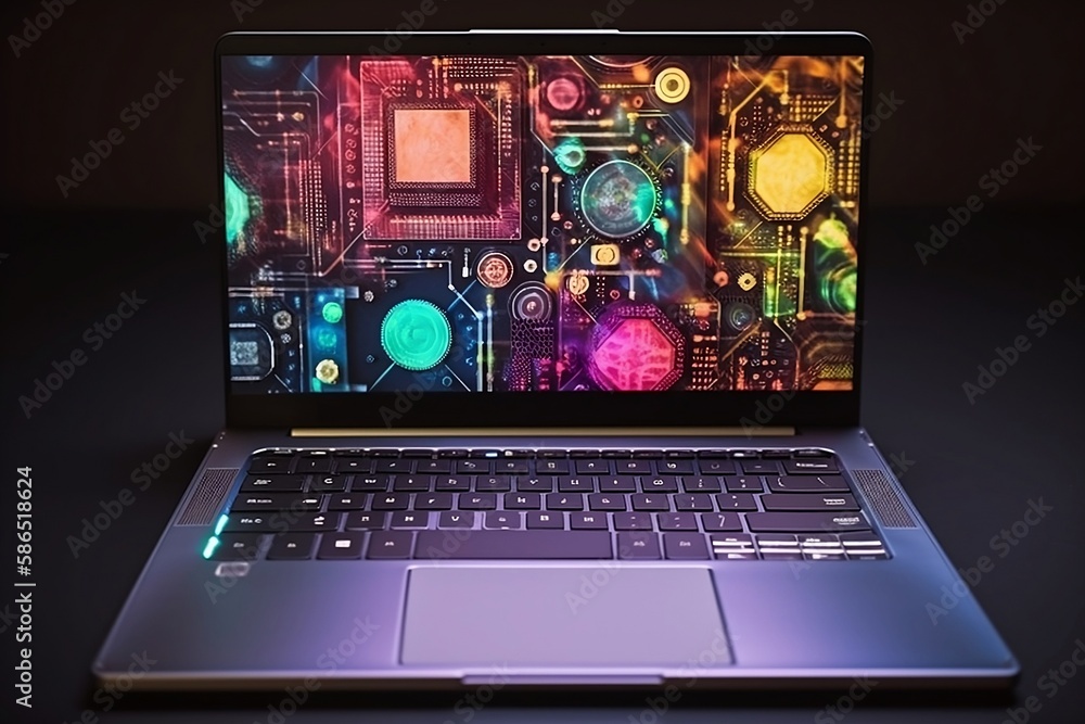 Laptop with icons, AI, futuristic Laptop with icons, AI, futuristic