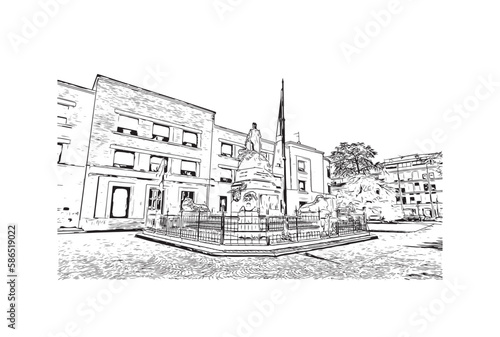 Building view with landmark of 
Port of Ravenna is the seaport in Italy.  Hand drawn sketch illustration in vector.