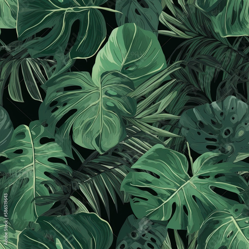 Chic Modern Tropical Flora Background Seamless Repeating Background Pattern