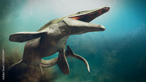 Mosasaurus, gigantic marine reptile swimming in the Cretaceous ocean
 photo