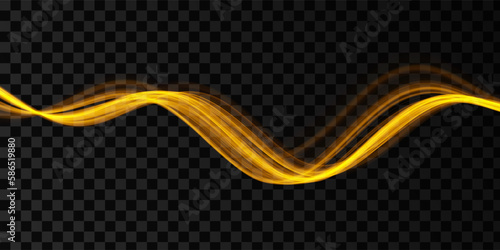 Golden abstract wave. Magic line design. Flow curve motion element. Neon gradient wavy illiustration.