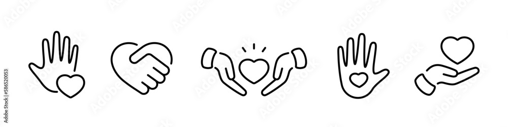 Hearts with hands icons set illustration Hearts with hands icons set illustration
