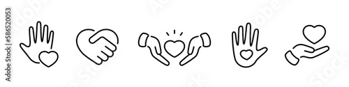 Hearts with hands icons set illustration