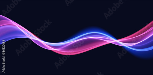 Blue and red abstract wave. Magic line design. Flow curve motion element. Neon gradient wavy illiustration.