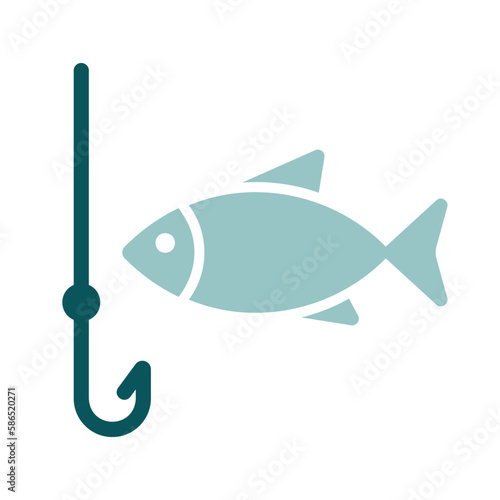 Fishing hook with fish vector icon. Camping sign