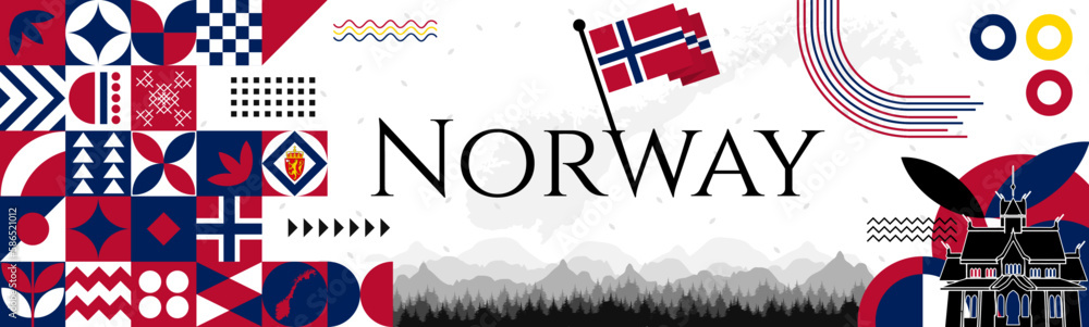 The Norway Constitution Day abstract banner design with flag and map. Flag color theme geometric pattern retro modern Illustration design. red, white and blue color template. The Norway Constitution Day abstract banner design with flag and map. Flag color theme geometric pattern retro modern Illustration design. red, white and blue color template.