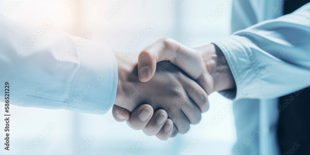 Businessmen engaging in a handshake, representing a gesture of greeting and a sign of a potential business deal. Business cooperation, mergers and acquisitions finance, and investment background