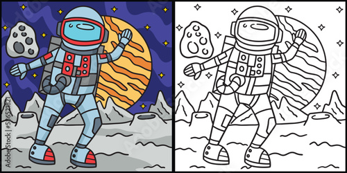 Astronaut In Space Coloring Page Illustration