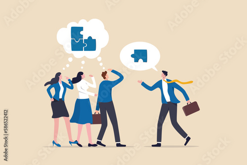 Offer solution to solve problem, consultant or manager advice to team member, finish or complete missing piece to fit the job concept, businessman offer missing jigsaw piece to complete the puzzle.