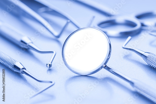 Closeup of dental mirror and tools