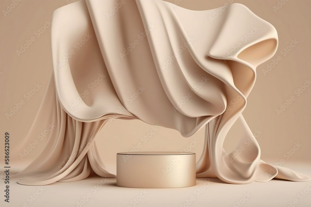 brown pudium for product, with fabric, Generative AI brown pudium for product, with fabric, Generative AI