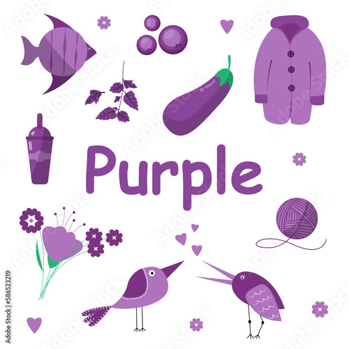 Purple color. preschool worksheet. Learning colors for kids.
