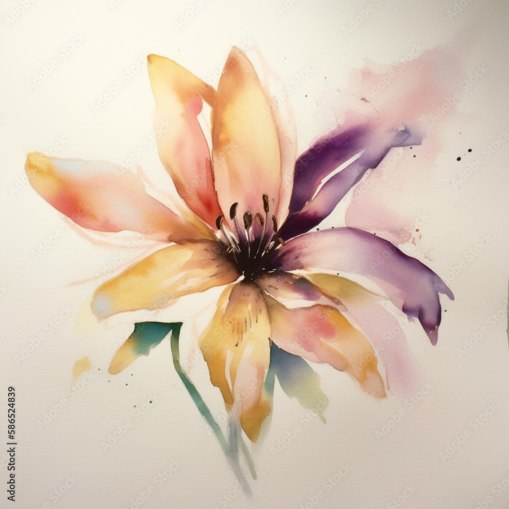 Watercolor painting of a flower . Created with generative AI technology Watercolor painting of a flower . Created with generative AI technology