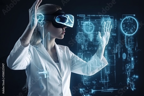 Female Medical doctor with x-ray holograph, future of medicine, generative ai