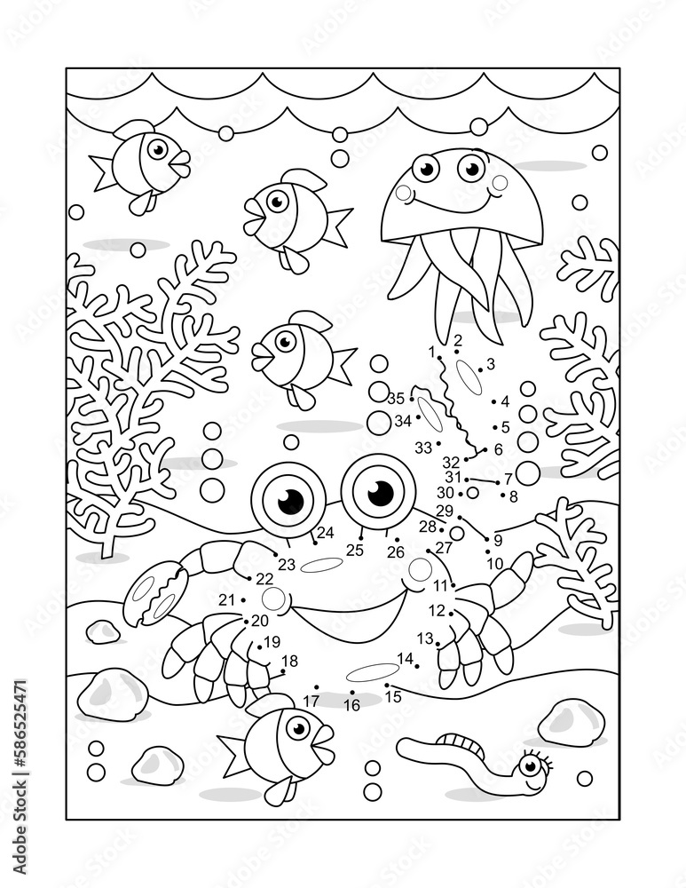 Fototapeta premium Crab dot-to-dot picture puzzle and coloring page