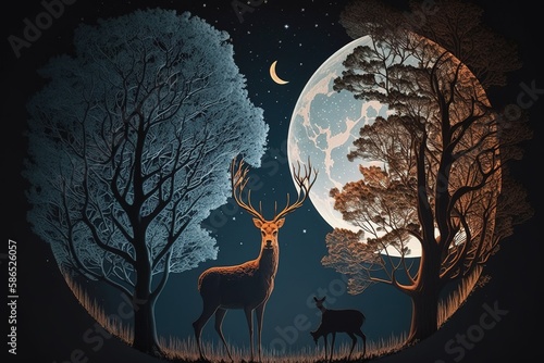 silhouette of a deer in the forest at night