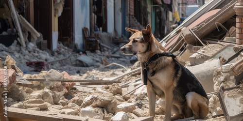 dog searching earthquake debris Generative AI