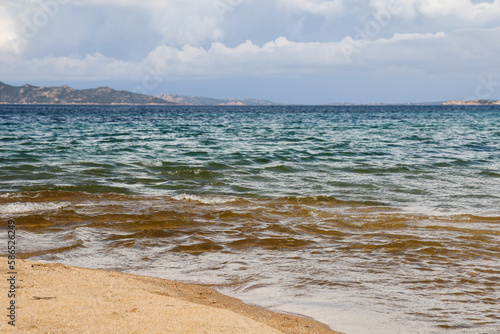 Wild beach of Sassari in the Italian region Sardinia  northwest of Olbia. Sea coast of Italy with clare azure blue water and sandy wild beach.