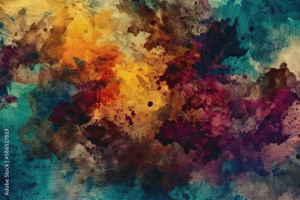 colorful abstract painting with various shapes and textures. Generative AI