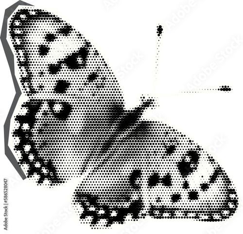 Retro halftone collage butterfly  for mixed media design. Insect in halftone texture, dotted pop art style. Vector illustration of vintage grunge punk crazy art templates.