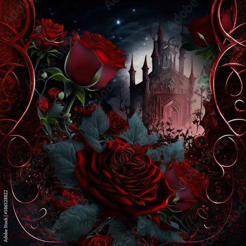 Gothic Garden Red Roses,
