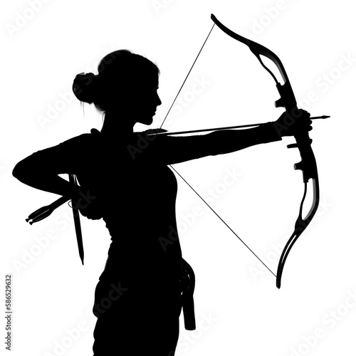 silhouette, archer, woman, illustration, fishing, sword, arrow, sport, bow, warrior, black, archery, people, samurai, person, target, weapon, japanese, cupid, fisherman, rod, art, generative ai