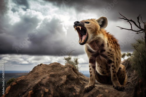 Wallpaper Mural hyena scream in the savannah