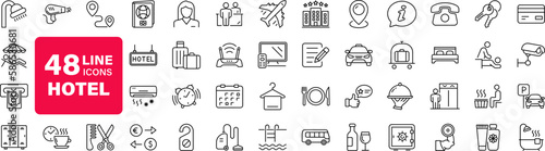 Hotel set of web icons in line style. Hotel and vacation icons for web and mobile app. Hotel services, recreational rest, relax, travel. Vector illustration