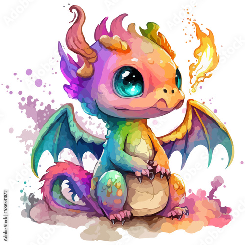 cute and adorable colorful baby dragon with big eyes