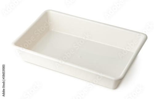 White plastic tray isolated on white background.