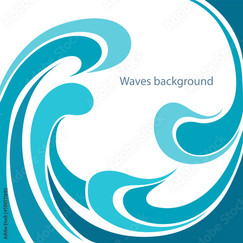 Abstract blue illustration on white background. Vector pattern. Art line ornament. Water Wave Logo abstract design