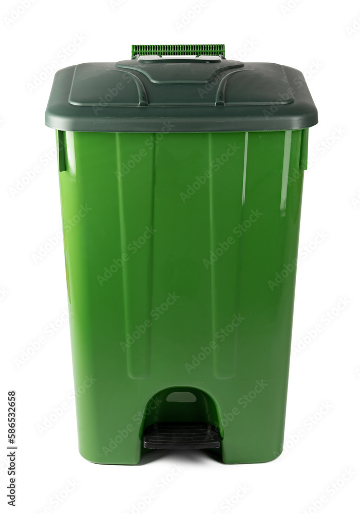 Green recycle bin isolated on white background