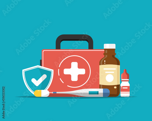 Set of medicines on isolated background, Digital marketing illustration.
