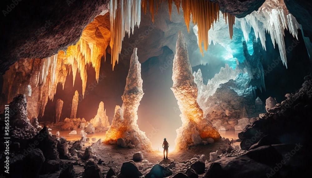 Fototapeta premium A Rays of Colorful Hope with a Crystal Cave Scene Generated by AI