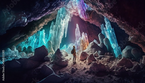 A Rays of Colorful Hope with a Crystal Cave Scene Generated by AI
