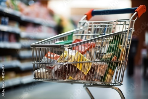 Shopping cart in supermarket, generative ai