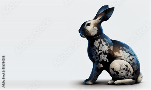 Easter rabbit with floral elements. Spring holidays concept with copy space. AI.