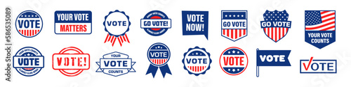 Vote sticker set. Flat style.