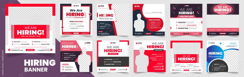 We are hiring job vacancy social media post banner design set template ...
