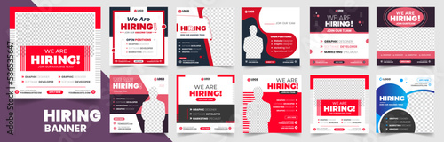 We are hiring job vacancy social media post banner design set template with. We are hiring job vacancy square web banner design bundle. Hiring banner set. Hiring Banner bundle.