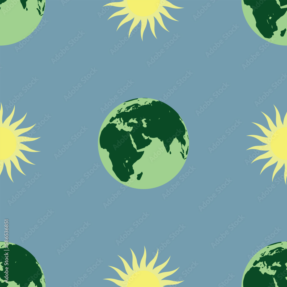 International Earth Day seamless vector pattern with sun