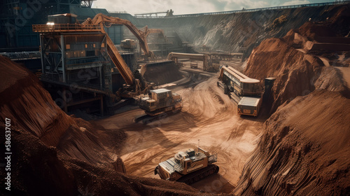 Heavy Machinery Operating in a Quarry with an On-site Material Processing Plant, Generative AI