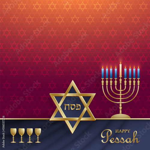 Happy Passover card, the Pessah holiday with nice and creative Jewish symbols