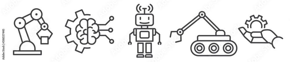 Robotics and futuristic technology vector thin line icon collection on white background