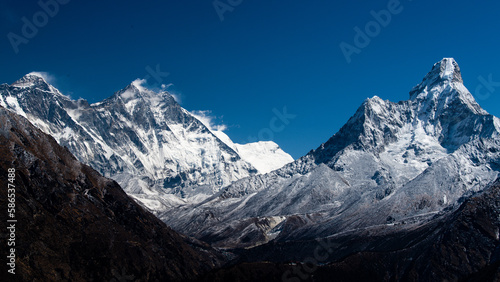 The Himalayas showing Mount Everest, Lhotse and Ama Dablam