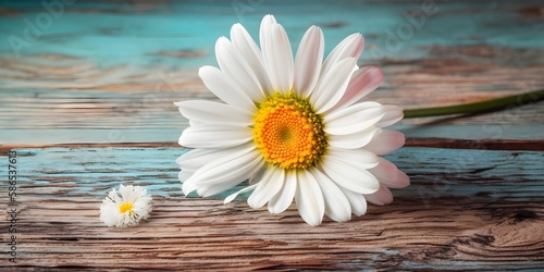 Daisy Flowers On Pastel Colored Wooden Table Background | Generative AI Artwork