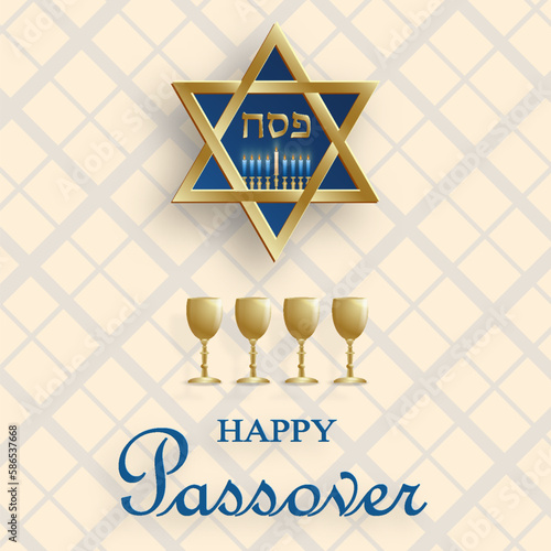 Happy Passover card, the Pessah holiday with nice and creative Jewish symbols